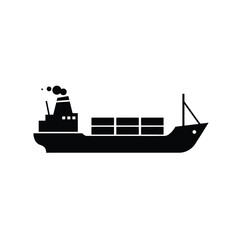 Fototapeta premium Cargo Ship Vector Icon Silhouette Maritime Transportation And Global Trade