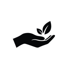 Hand Holding Plant Leaves Representing Growth And Environmental Sustainability Vector Icon