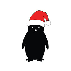 Festive Penguin In Santa Hat Christmas Holiday Illustration Vector Graphic