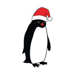 Cute Christmas Penguin Wearing Santa Hat Vector Illustration Design