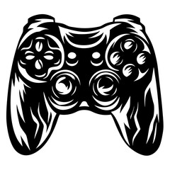 Stylized Black and White Game Controller Illustration with Ornate Details