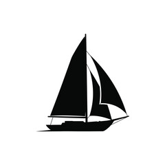 Black Silhouette Of Sailing Boat On White Background Simple Vector Illustration