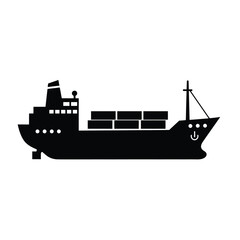 Obraz premium Black Silhouette Of A Cargo Ship Transporting Containers For Global Trade
