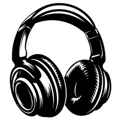 Stylized black and white image of over the ear wireless headphones