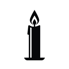 Black Candle With Flame Isolated On White Background Vector Illustration Icon