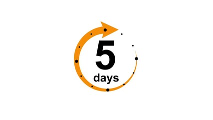 5 days go sale price offer promo deal timer, isolated on white background with alpha channel  online deal remaining time website symbols 5 days only. 4K Video motion graphic arrow orange color