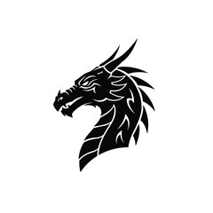 Black Dragon Head Silhouette Illustration On White Background Vector Image Design