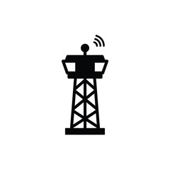 Air Traffic Control Tower Silhouette With Antenna Signal Icon