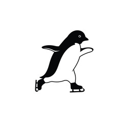 Penguin Ice Skating Silhouette Graphic Vector Illustration Minimalist Design
