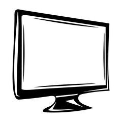 Stylized Black and White Drawing of a Television on a White Background