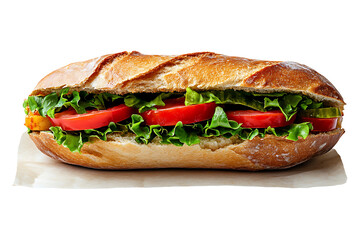 Sandwich on parchment paper isolated on transparent background
