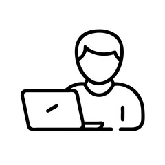 Person using laptop in minimalist line art style  