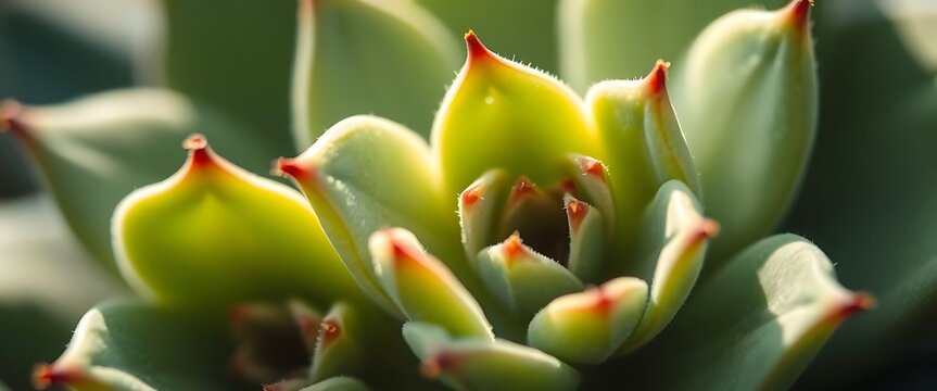 close up of a green plant with red tips