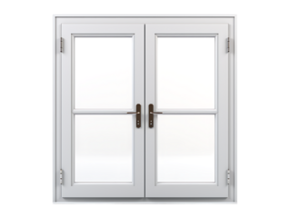 White wooden french double door isolated on transparent background