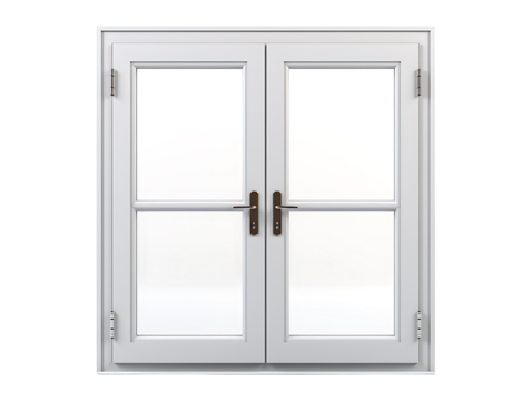 White wooden french double door isolated on transparent background