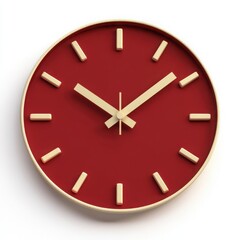 Red clock face with hands isolated on white background