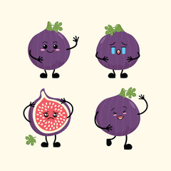Fruit Cartoon Cute Fig with Different Emotions