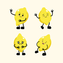 Fruit Cute Cartoon Lemon with Different Emotions