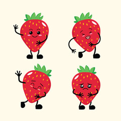 Fruit Cute Cartoon Strawberry with Different Emotions