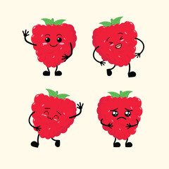 Fruit Cute Cartoon Rashberry with Different Emotions
