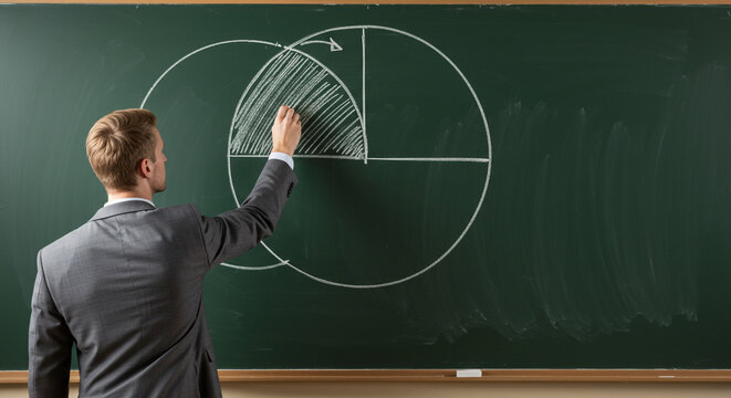 Businessman drawing Venn diagram on chalkboard strategic planning concept dark green background - Powered by Adobe