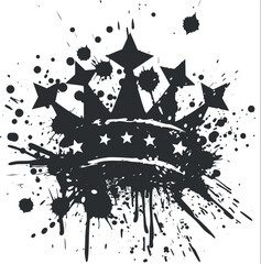 A bold black crown design with stars and ink splatter effects for artistic projects.