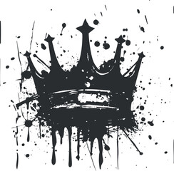 A striking black crown design with ink splash effect, perfect for modern art and fashion.