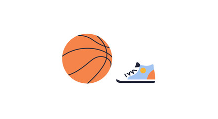 Basketball and Sneaker on White Background  
