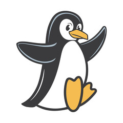 Cute Cartoon Penguin Waving – Minimalist Vector Character Design