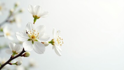 Obraz premium Delicate white blossoms against pure white background, bloom, blossom