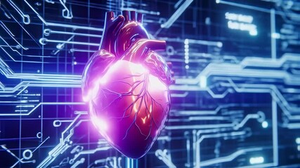 Human heart, Future technology animation, AI deep learning computer machine - Powered by Adobe