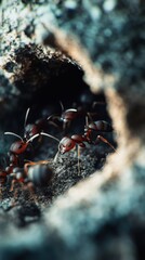 Ants Entering Their Nest - Macro Shot of Insect Colony with Detailed Features and Natural Habitat