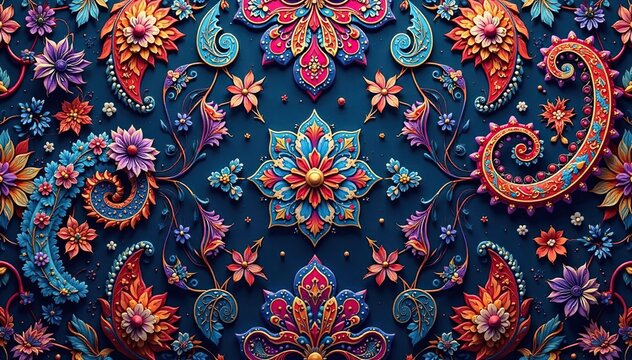 Fototapeta Intricate paisley pattern in rich jewel tones, motif, curvy, graphic