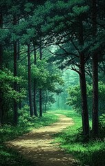 Naklejka premium Forest path, lush greenery