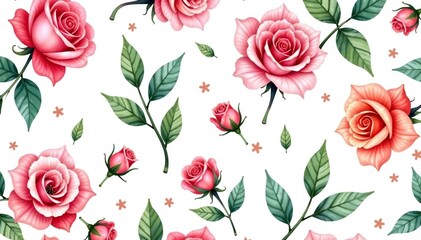 Delicate watercolor roses and leaves, repeating seamlessly , home decor, soft