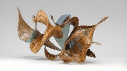Fototapeta premium Elegant abstract sculpture blending wood metal and glass Symbolizes harmony and balance through diverse materials