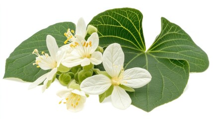 Obraz premium Close-up of Blossoming Wild Yam Flowers and Leaves.