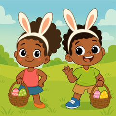 African American Easter kids holding basket 