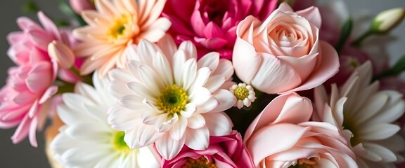 bunch of pink and white flowers in a vase
