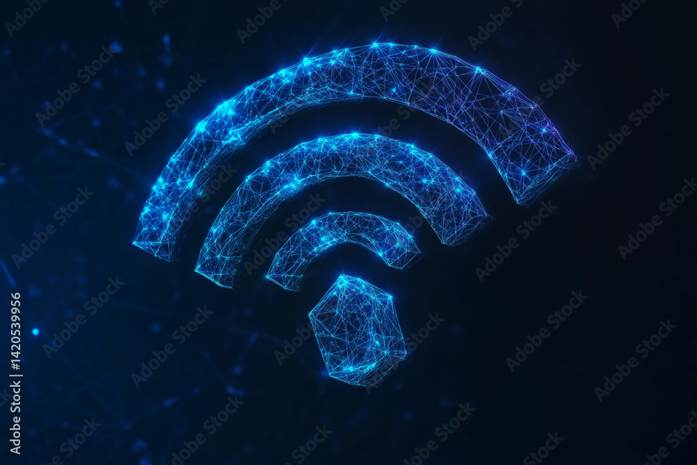Wall mural wi-fi sign abstract low poly wireframe style. abstract geometric background. wireframe light structu