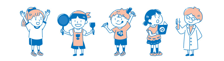 授業に関する子どものイラストセット（単色）