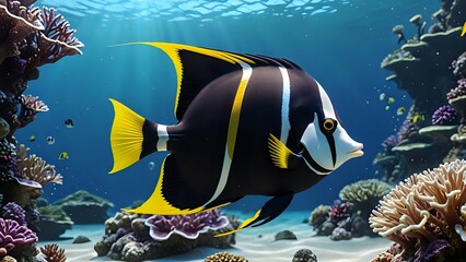 Tropical Fish Swimming in Coral Reef Underwater Scene