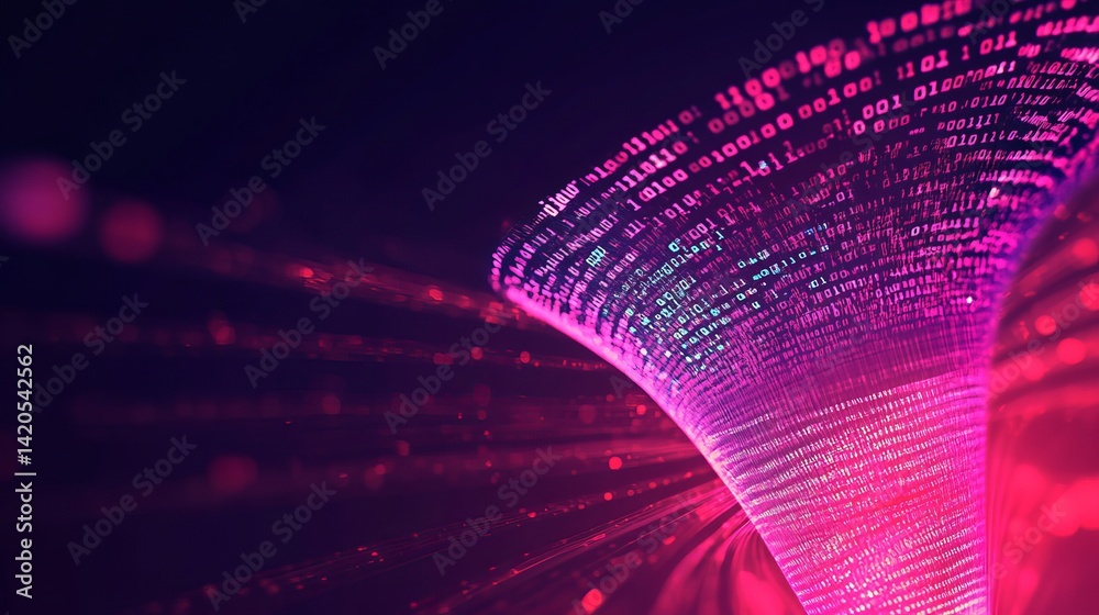 Poster abstract digital data stream pink purple binary code technology background futuristic network design
