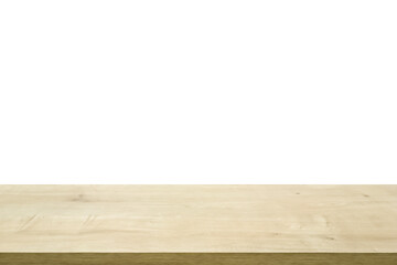 empty wooden table top in foreground isolated on background with clipping path. used for template mock up for display or montage products. showing your objects or mounting. wooden counter.