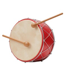 Red drum instrument with sticks stock photo isolated on white background