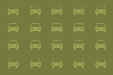 Repetitive pattern of green cars on a uniform green background creating a modern abstract design