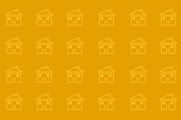 Background pattern featuring simple house designs on a solid orange surface