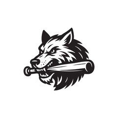 wolf head vector bite baseball stick
