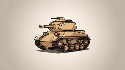 A cartoon tank illustration in beige color, designed with great details and realistic shadows