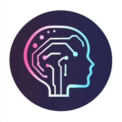 Artificial Intelligence Concept: Profile of a Head with Circuit Board Design within a Gradient Circle
